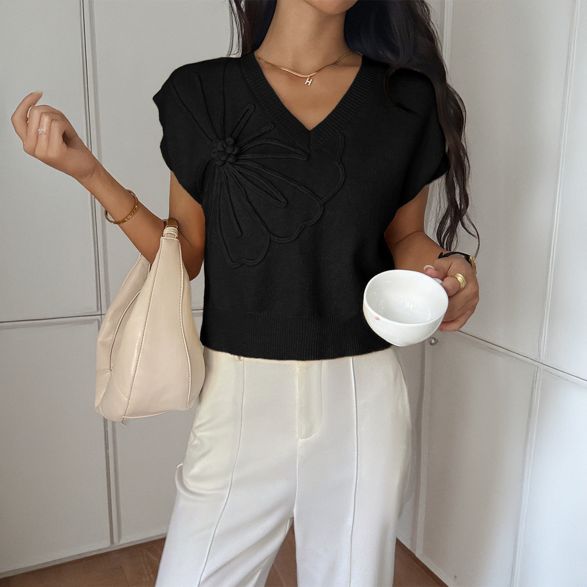 Votanila Casual Solid Color Sweater T-shirt for Women