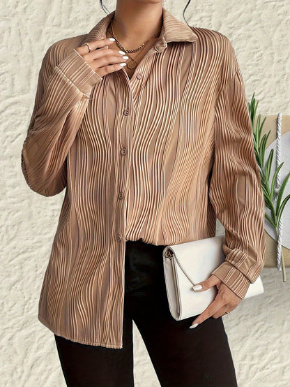 Votanila Fashionable Women's Shirt With Fold-down Collar And Button Texture