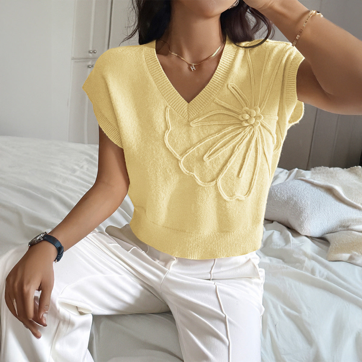 Votanila Casual Solid Color Sweater T-shirt for Women