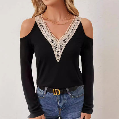 Votanila Hollowed-out Solid Color T-shirt for Women