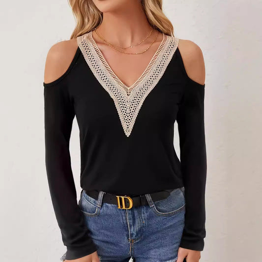 Votanila Hollowed-out Solid Color T-shirt for Women