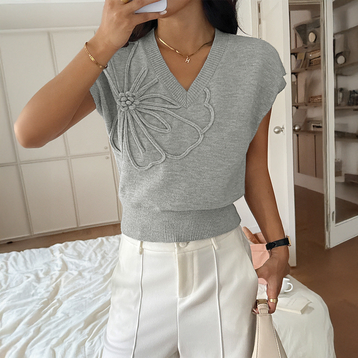 Votanila Casual Solid Color Sweater T-shirt for Women