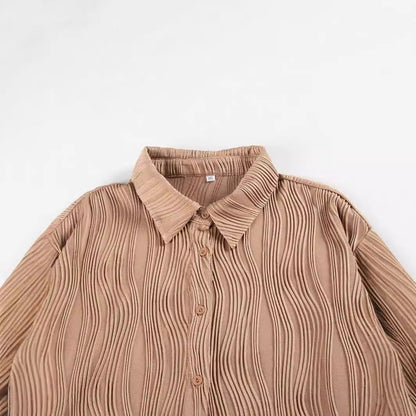 Votanila Fashionable Women's Shirt With Fold-down Collar And Button Texture