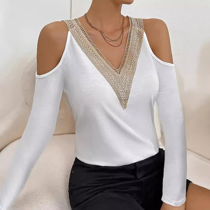 Votanila Hollowed-out Solid Color T-shirt for Women