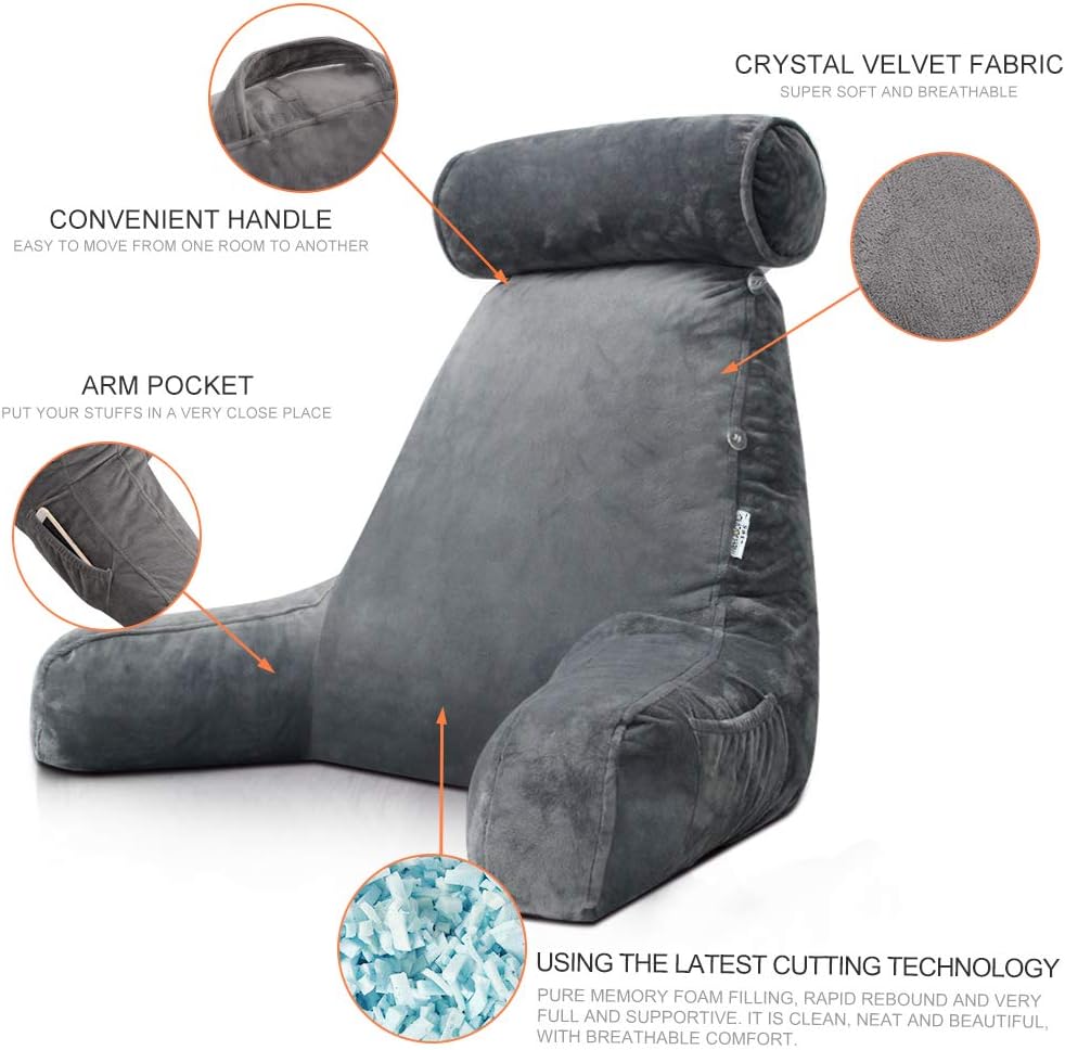 Votanila Reading Pillow with Arms – Backrest Support Cushion for Bed & Couch