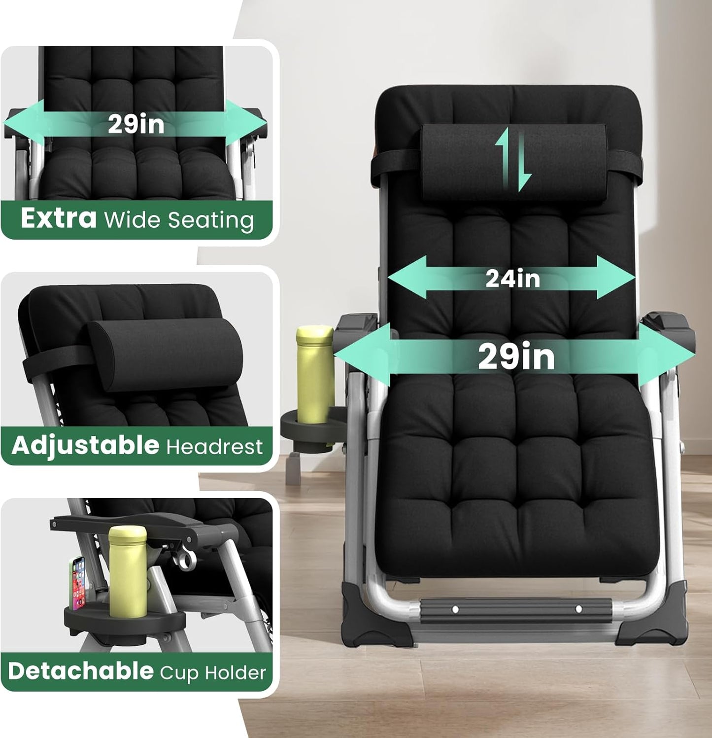 Votanila Big & Tall Outdoor Recliner – Oversized 500LB Folding Patio Lounge Chair