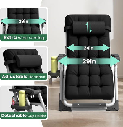 Votanila Big & Tall Outdoor Recliner – Oversized 500LB Folding Patio Lounge Chair