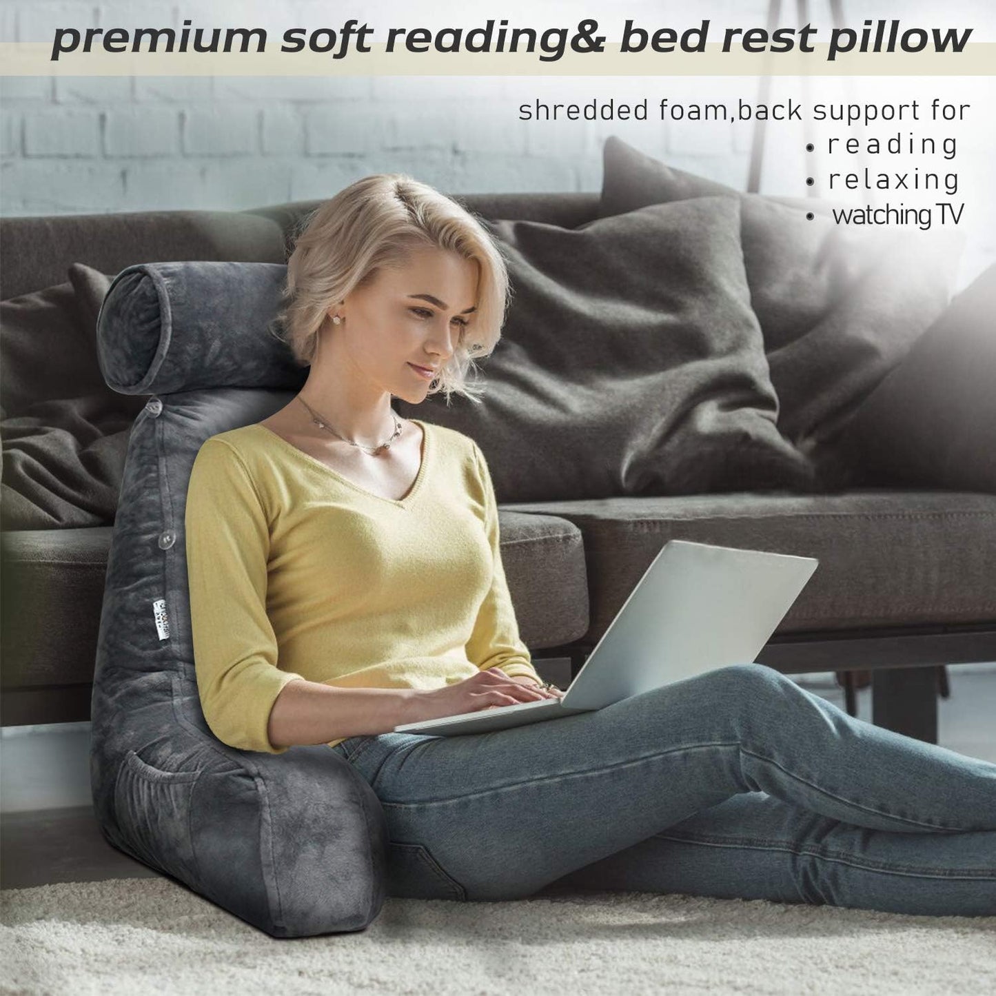 Votanila Reading Pillow with Arms – Backrest Support Cushion for Bed & Couch