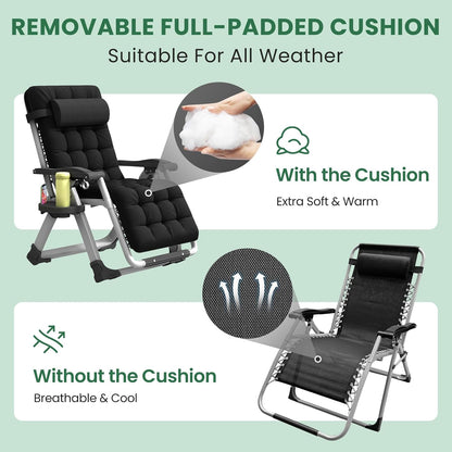 Votanila Outdoor Lounge Chair for Back Pain – Reclining Folding Chair, 500LB Support