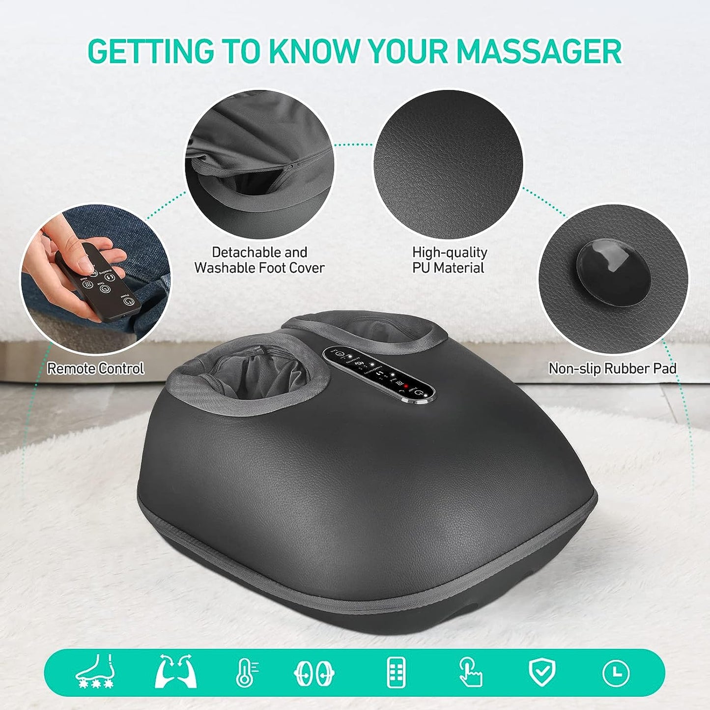 Votanila Shiatsu Foot Massager with Heat – Kneading, Vibration & Air Compression for Deep Tissue Relief