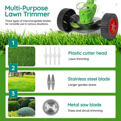 Votanila Cordless Grass Strimmer – Battery Powered Garden Trimmer with Steel Blades