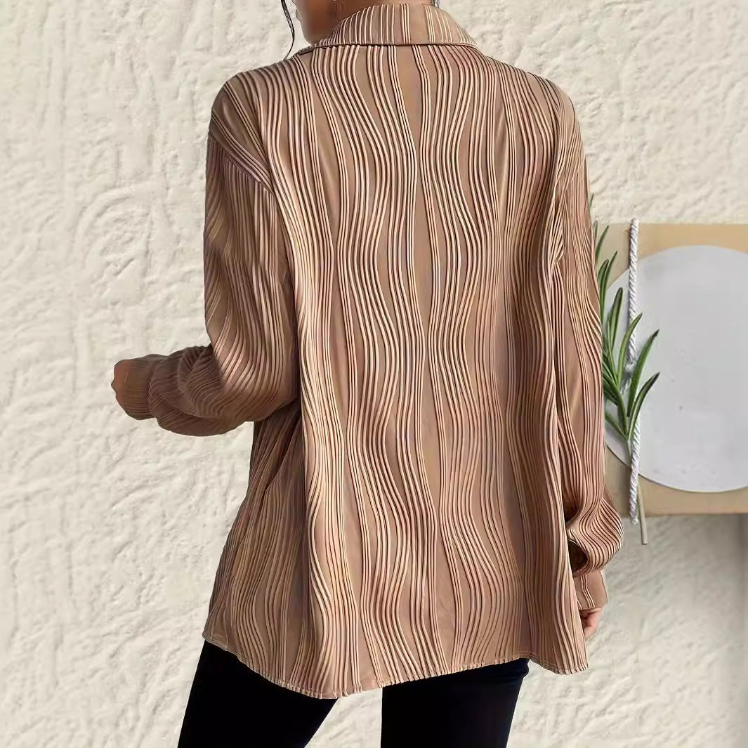 Votanila Fashionable Women's Shirt With Fold-down Collar And Button Texture