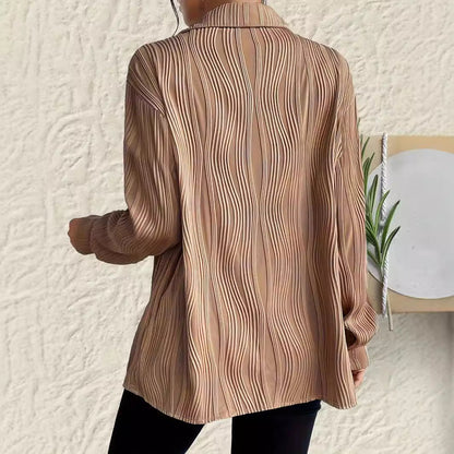 Votanila Fashionable Women's Shirt With Fold-down Collar And Button Texture