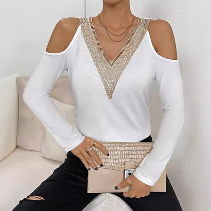 Votanila Hollowed-out Solid Color T-shirt for Women
