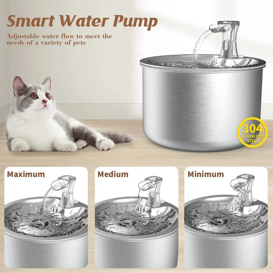 Votanila Cat Water Fountain with Motion Sensor – Stainless Steel Design with Filter Included