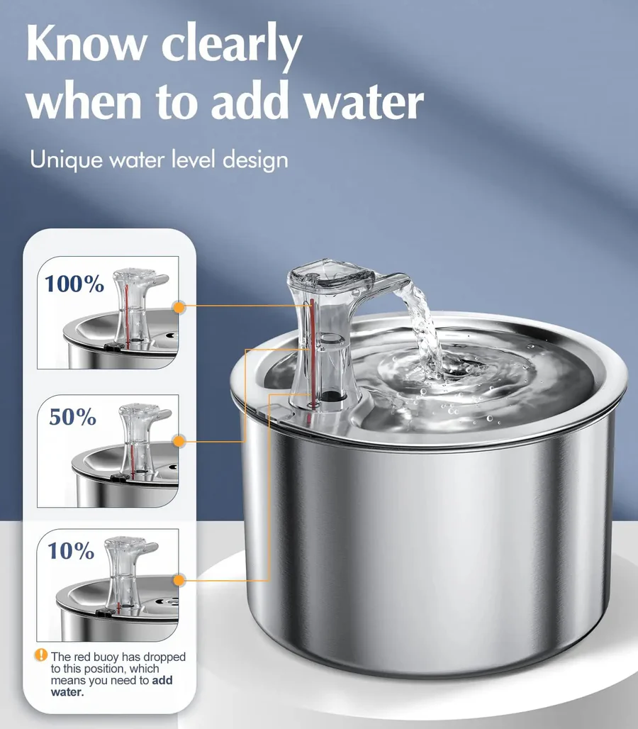 Votanila Cat Water Fountain with Motion Sensor – Stainless Steel Design with Filter Included