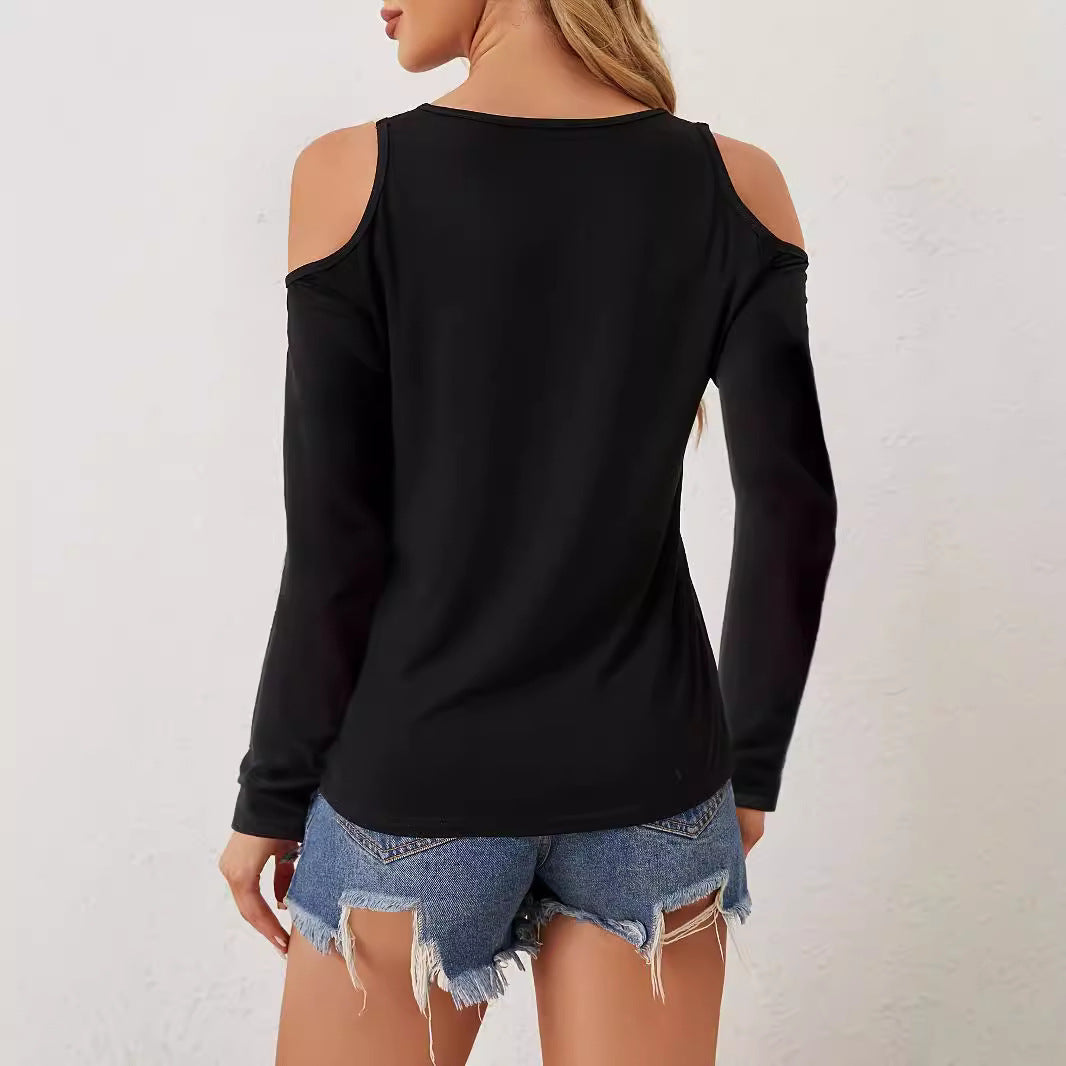 Votanila Hollowed-out Solid Color T-shirt for Women