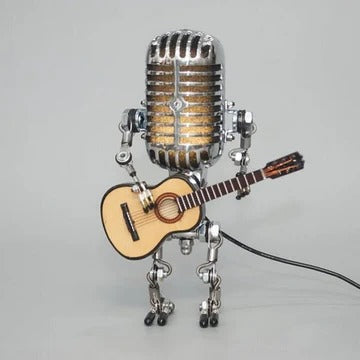Votanila Vintage Robot Lamp with Guitar – Metal Microphone Musician Desk Light