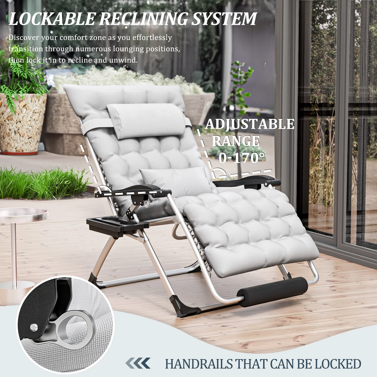 Votanila Outdoor Lounge Chair for Back Pain – Reclining Folding Chair, 500LB Support