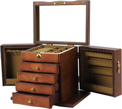 Votanila Jewelry Box Organizer with Mirror 5 Layer Large 4 Drawers
