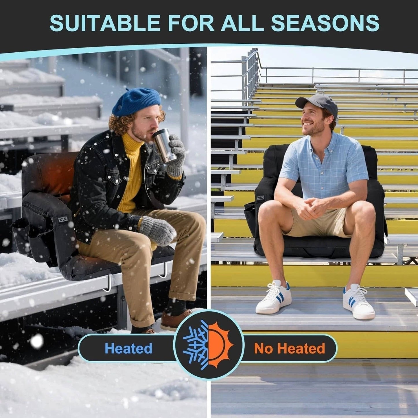 Votanila Stadium Seat with Heat & Back Support – Portable Padded Bleacher Cushion Chair