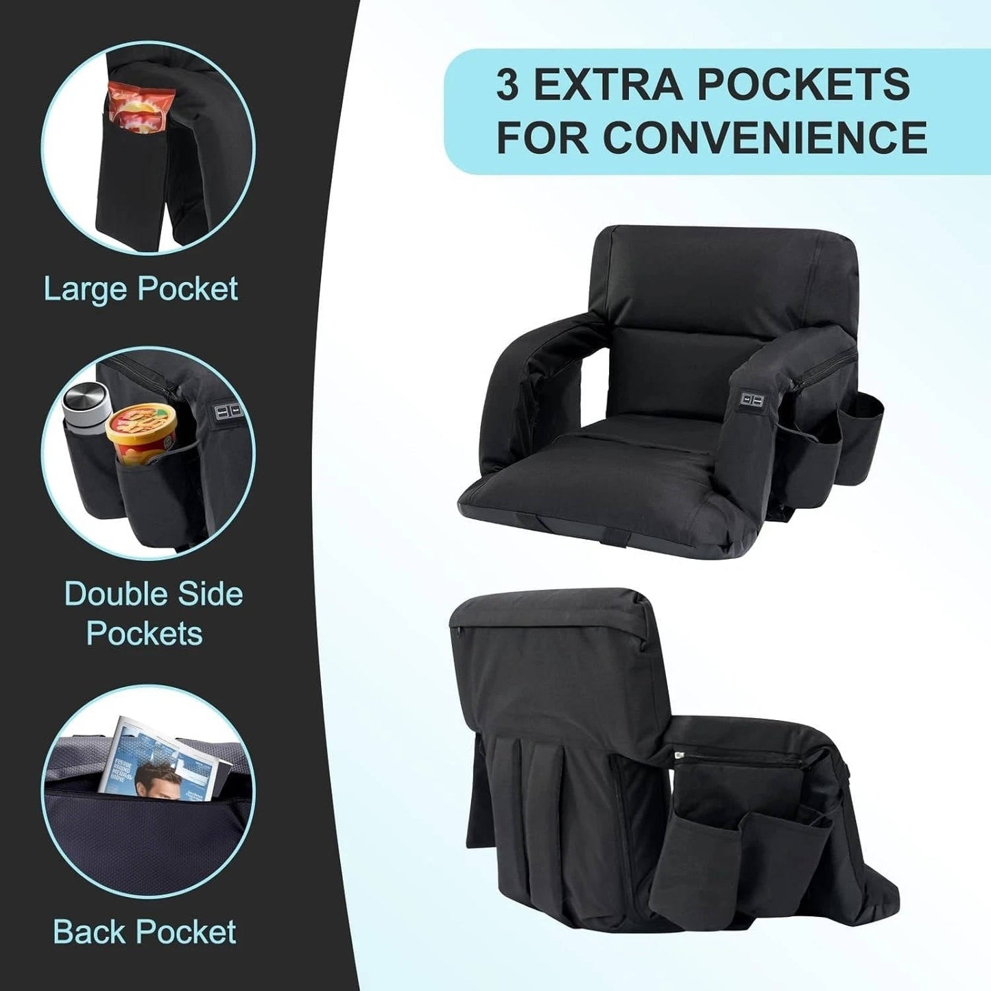 Votanila Stadium Seat with Heat & Back Support – Portable Padded Bleacher Cushion Chair