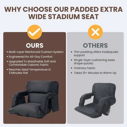 Votanila Stadium Seat with Heat & Back Support – Portable Padded Bleacher Cushion Chair