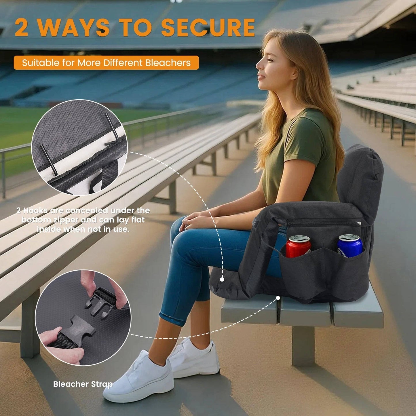 Votanila Stadium Seat with Heat & Back Support – Portable Padded Bleacher Cushion Chair