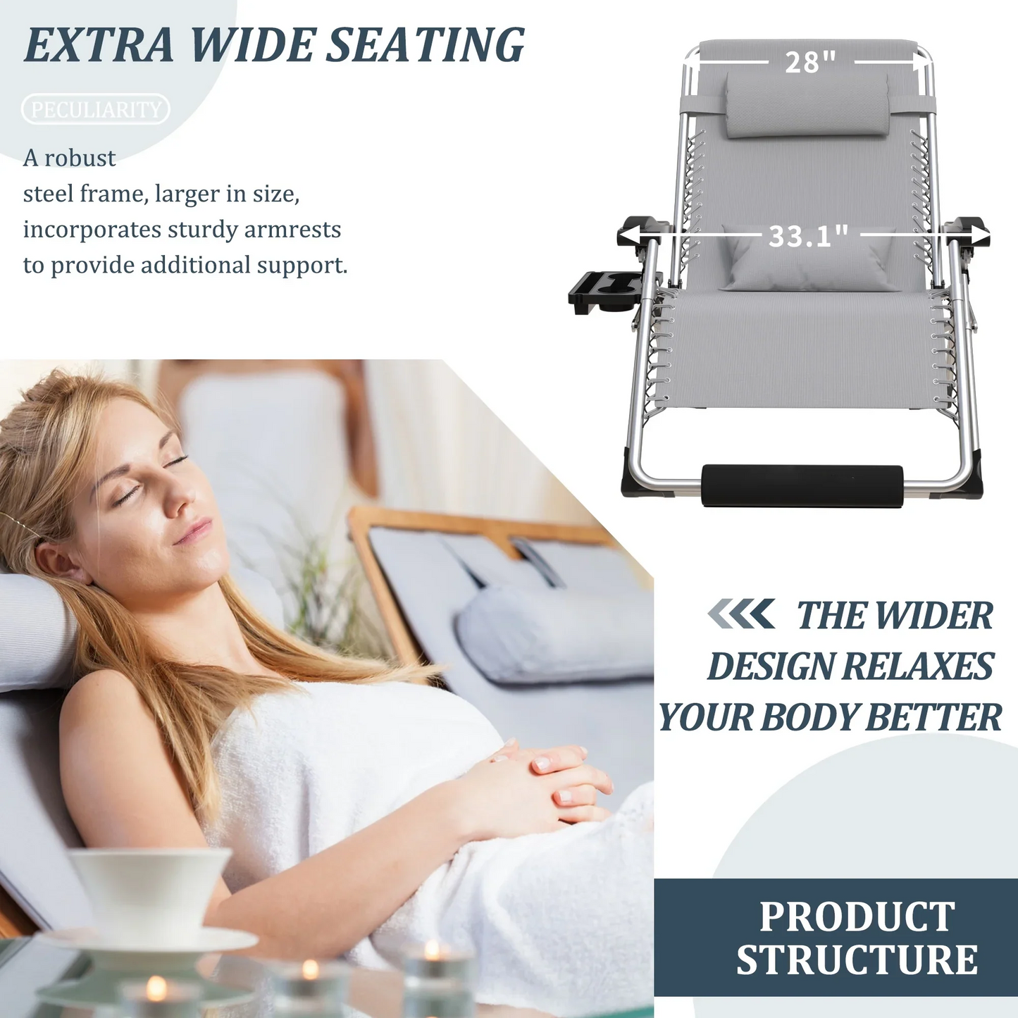 Votanila Outdoor Lounge Chair for Back Pain – Reclining Folding Chair, 500LB Support