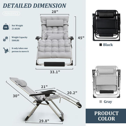 Votanila Big & Tall Outdoor Recliner – Oversized 500LB Folding Patio Lounge Chair