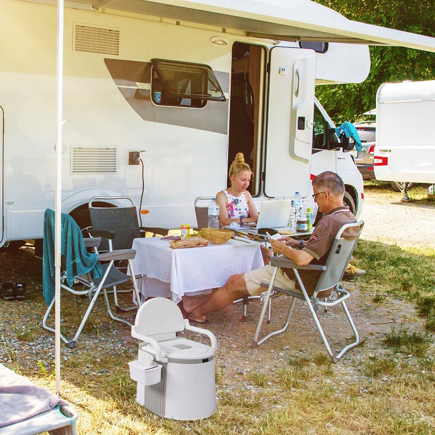 Votanila Portable Camping Toilet for Adults – Freestanding Travel Potty with Handrails